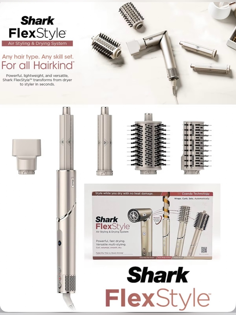 $350. Shark FlexStyle Air Styling & Drying System.Brand New open box. Champagne